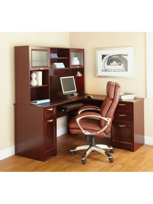 Realspace Magellan 59 W L Shaped Desk Classic Cherry Office Depot