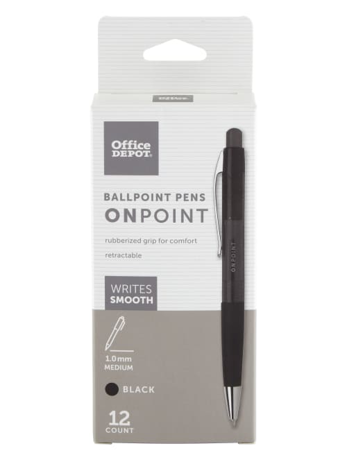 Office Depot Soft Grip Retractable Ballpoint Pens Medium Point 1 0 Mm Black Barrel Black Ink Pack Of 12 Office Depot