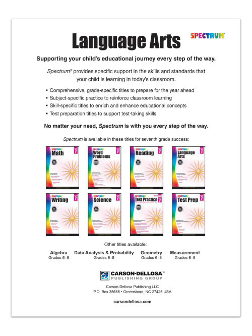 Carson Dellosa Spectrum Language Arts Workbook Grade 7 Office Depot