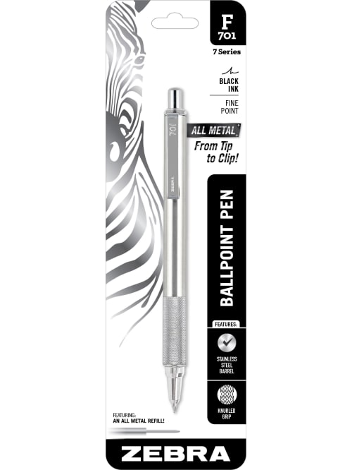 zebra f 701 stainless steel retractable ballpoint pen fine point 0 7 mm silver barrel black ink item 486625
