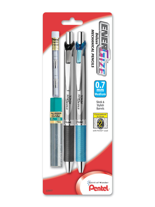 Pentel Energize Mechanical Pencils Starter Set 0 7 Mm Silver