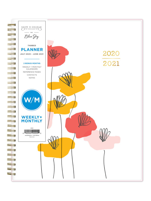 Blue Sky Snow And Graham 14 Month Weeklymonthly Tabbed Planner 8 12 X 11 Redorangepink Flowers July 2020 To June 2021 1209 Office Depot
