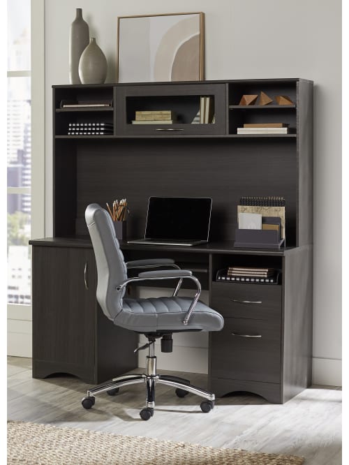 Realspace Pelingo 56 W Desk With Hutch 64 H X 55 12 W X 23 D Dark Gray Office Depot
