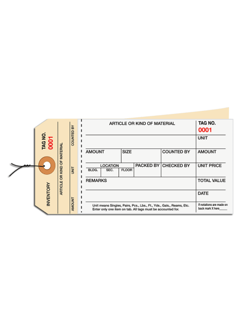 Prewired Manila Inventory Tags 2 Part Carbonless Stub Style 3000 3499 Box Of 500 Office Depot