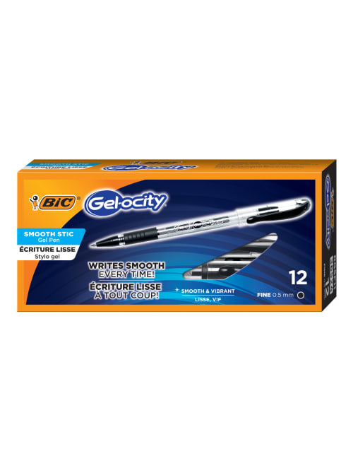 Bic Gelocity Stic Gen Pens Extra Fine Point 0 5 Mm Black Barrels Black Ink Box Of 12 Office Depot