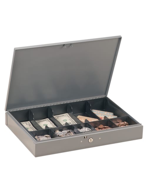 Steelmaster Low Profile Cash Box 10 Compartments Gray Office Depot