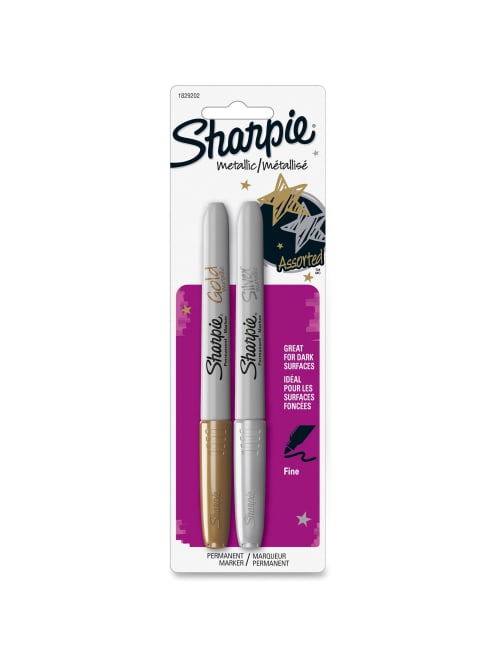 Sharpie Metallic Permanent Markers Fine Marker Point Gold Silver Alcohol Based Ink 2 Set Office Depot