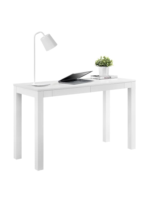 White Parsons Desk With Drawer
