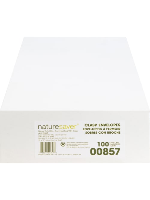 Nature Saver Recycled Clasp Envelopes Clasp 90 9 Width X 12 Length 28 Lb Clasp Kraft 100 Box Yellow Office Depot