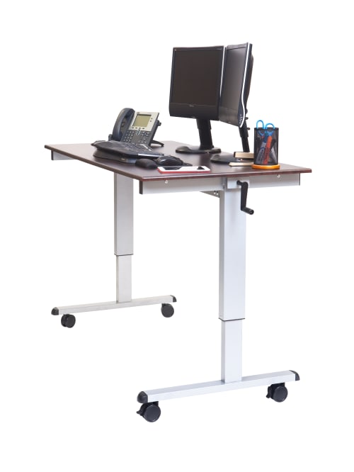 Luxor Crank 60 W Adjustable Stand Up Desk Dark Walnutsilver Office Depot