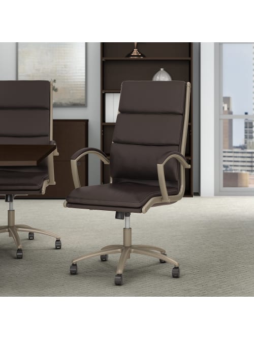 Bush Business Furniture Modelo Bonded Leather High Back Office Chair Brownbrushed Brass Standard Delivery Office Depot