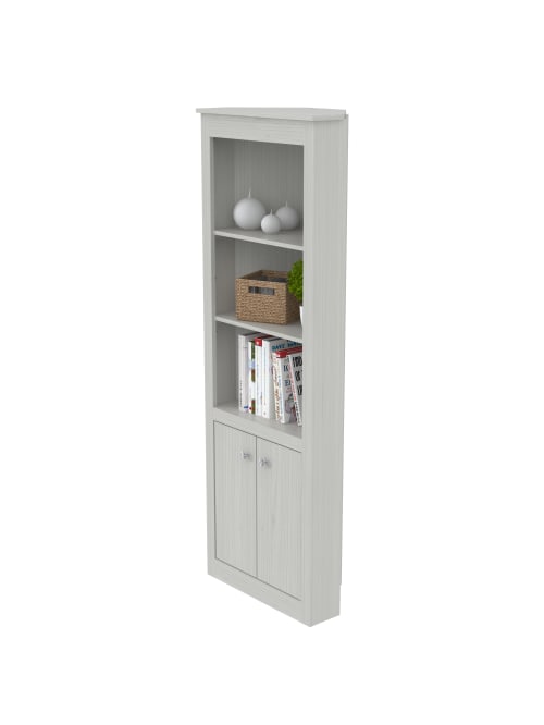 Corner Bookcase With Doors 58, Off White Bookcase With Glass Doors