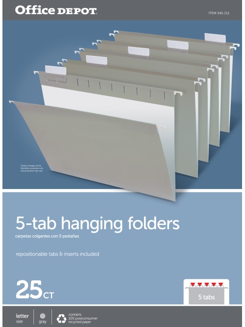 Office Depot Brand 2 Tone Hanging File Folders 15 Cut 8 12 X 11 Letter Size Gray Box Of 25 Folders Office Depot