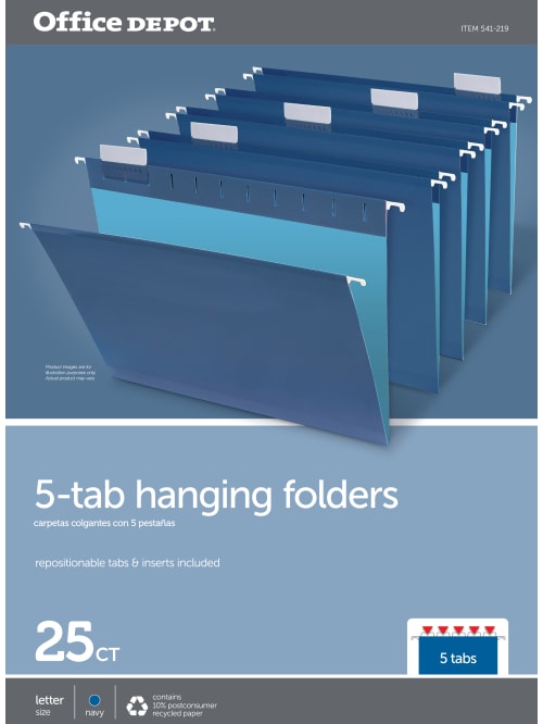 Office Depot Brand 2 Tone Hanging File Folders 15 Cut 8 12 X 11 Letter Size Navy Box Of 25 Folders Office Depot