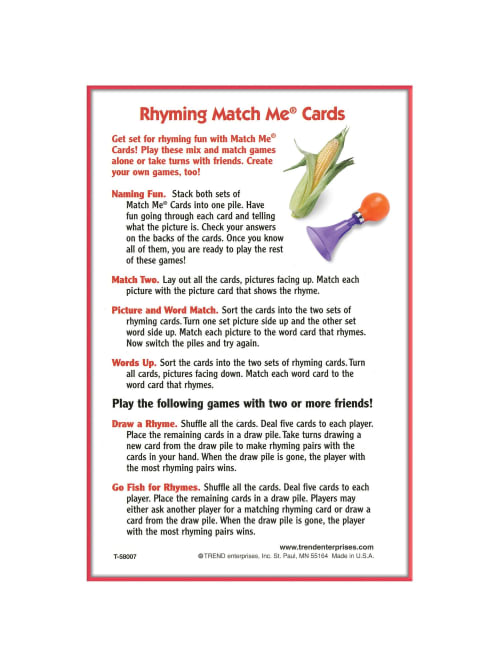 Trend Rhyming Words Match Me Flash Cards Educational Office Depot