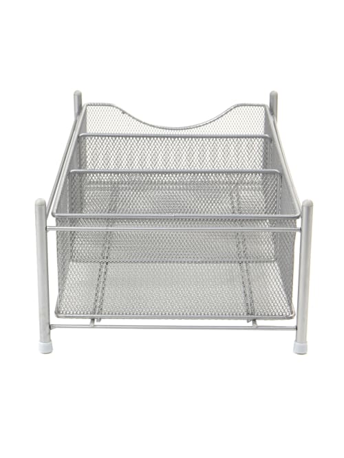 Mind Reader 3 Compartment Metal Mesh Storage Bin 5 716 H X 9 38 W X 15 12 D Silver Office Depot