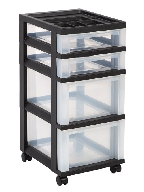 Office Depot Brand Plastic Storage Cart 4 Drawers 26 716 H X 12 116 W X 14 14 D Black Office Depot