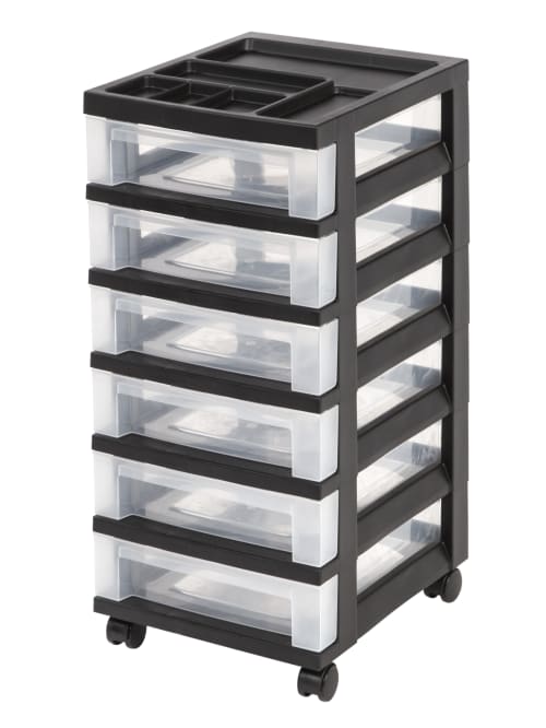 Office Depot Brand Plastic 6 Drawer Storage Cart 26 716 X 12 116 X 14 14 Black Office Depot