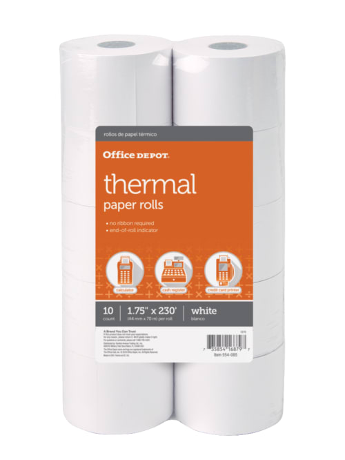 Office Depot Brand Thermal Paper Rolls 1 34 X 230 White Pack Of 10 Office Depot