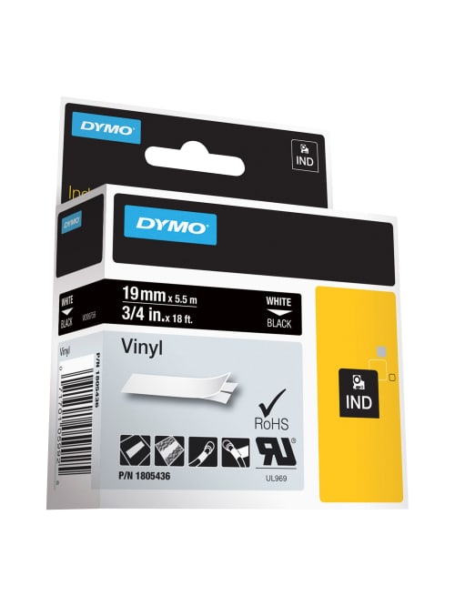 Dymo Vinyl Label Tape Dym1805436 Permanent Adhesive 34 W X 18l Thermal Transfer Blackwhite Office Depot