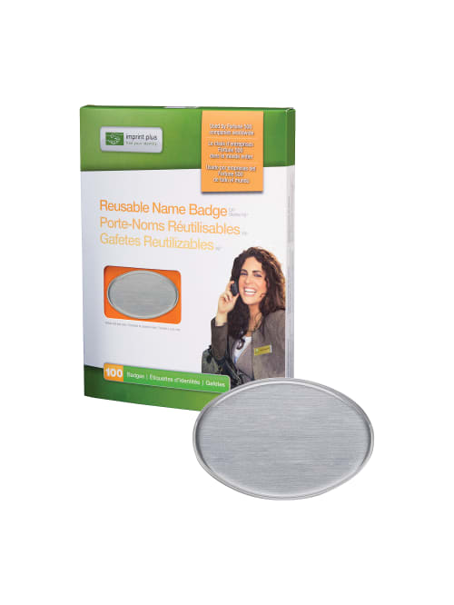 The Mighty Badge Reusable Oval Name Badge Kit 2 35 X 1 710 Silver Pack Of 100 Office Depot