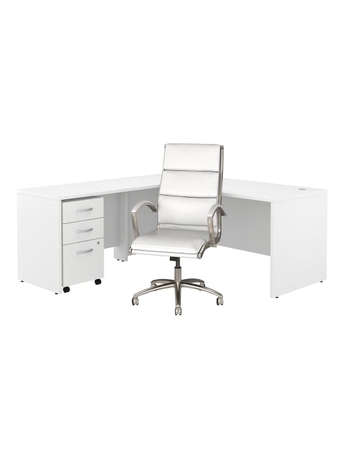 Bush Business Furniture Studio C 72 W L Shaped Desk With Mobile File Cabinet And High Back Office Chair White Standard Delivery Office Depot