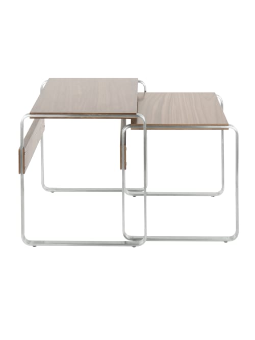 Lumisource Tea Side Mid Century Modern Nesting Tables Rectangular Walnutstainless Steel Set Of 2 Tables Office Depot