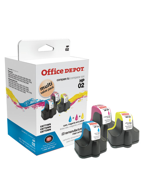 Office Depot Brand Od02cmy Remanufactured Tri Color Ink Cartridge Replacement For Hp 02 Pack Of 3 Office Depot