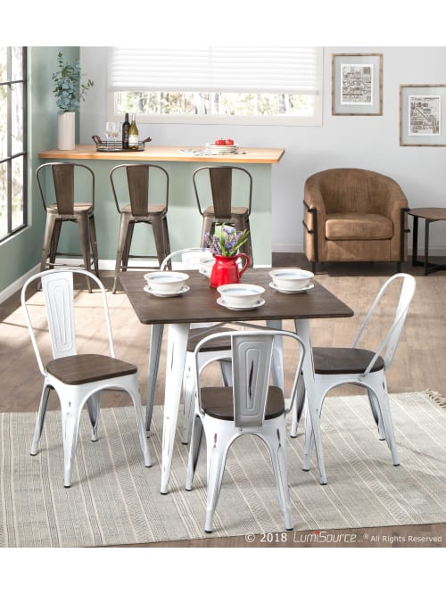 Lumisource Oregon Industrial Farmhouse Dining Table Square Espressovintage White Office Depot