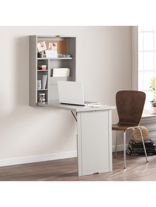 Southern Enterprises Fold Out Convertible Wall Mount Desk Gray Office Depot