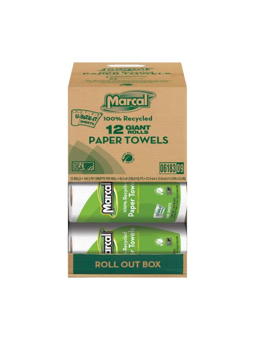 Marcal Small Steps U Size It 1 Ply Paper Towels 100percent Recycled 140 Sheets Per Roll Pack Of 12 Rolls Office Depot