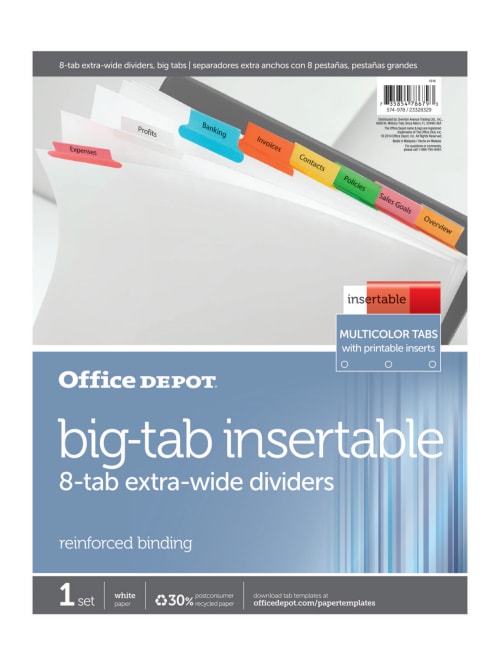 Office Depot Insert Dividers Assorted 8 Tab Office Depot