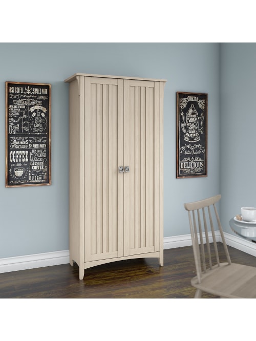 Bush Furniture Salinas 63 H Kitchen Pantry Cabinet With Doors Antique White Standard Delivery Office Depot