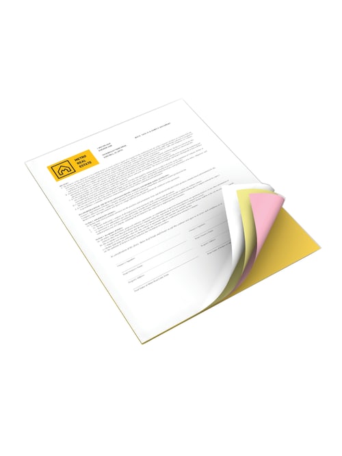 Xerox Revolution Premium Digital Carbonless Paper 4 Part Straight Letter Size 8 12 X 11 Canarypinkgoldenrod Case Of 1250 Sets Office Depot