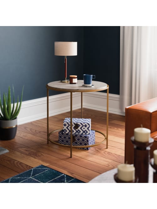 Sauder Lux Side Table Taupe Graysatin Gold Office Depot
