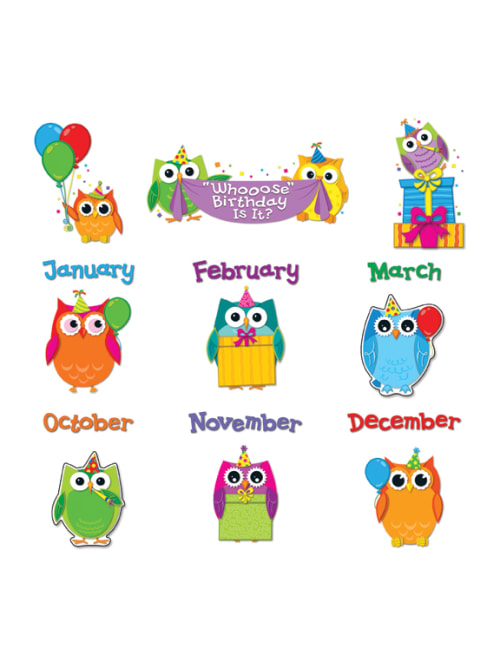 Carson Dellosa Education Colorful Owls Birthday Bulletin Board Set Birthday Learning Themesubject 14 12 Owl Month Heading Shape Multicolor 1 Set Office Depot