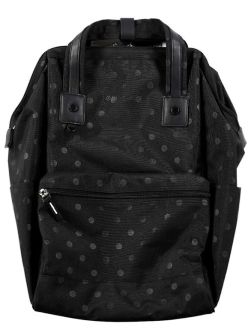 black and white polka dot backpack