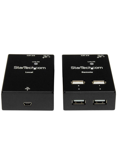 Startech Com 4 Port Usb 2 0 Over Cat5 Or Cat6 Extender Up To 165ft 50m Steel Black Office Depot