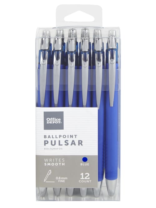 Office Depot Brand Pulsar Advanced Ink Ballpoint Pens Conicalmedium Point 0 8 Mm Blue Barrels Blue Ink Pack Of 12 Office Depot