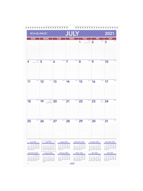 At A Glance Monthly Wall Calendar July 2022