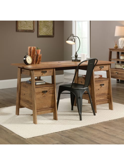 Sauder Trestle Executive Desk Vintage Oak Office Depot