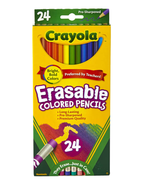 Crayola Erasable Colored Pencils Assorted Colors Pack Of 24 Colored Pencils Office Depot