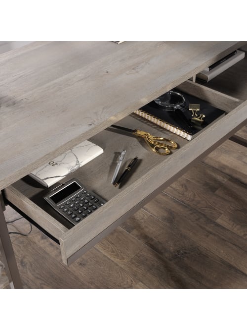 Sauder Manhattan Gate 61 W L Shaped Desk With Wireless Charger Mystic Oak Office Depot Cabinet, utility drawers, and a lower file drawer. sauder manhattan gate 61 w l shaped desk with wireless charger mystic oak item 6304086