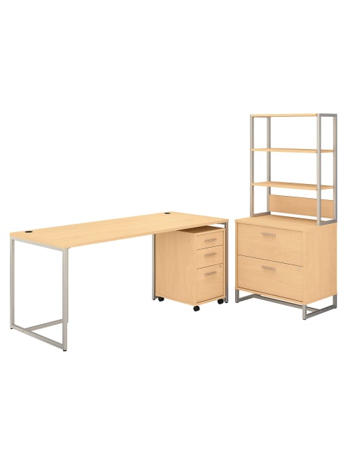 Kathy Ireland Office By Bush Business Furniture Method Table Desk With File Cabinets And Hutch 72 W Natural Maple Standard Delivery Office Depot