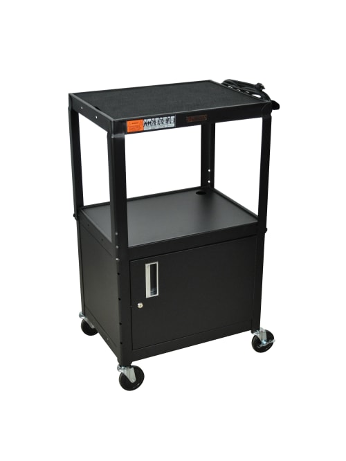 H Wilson Metal Utility Cart With Locking Cabinet Black Office Depot