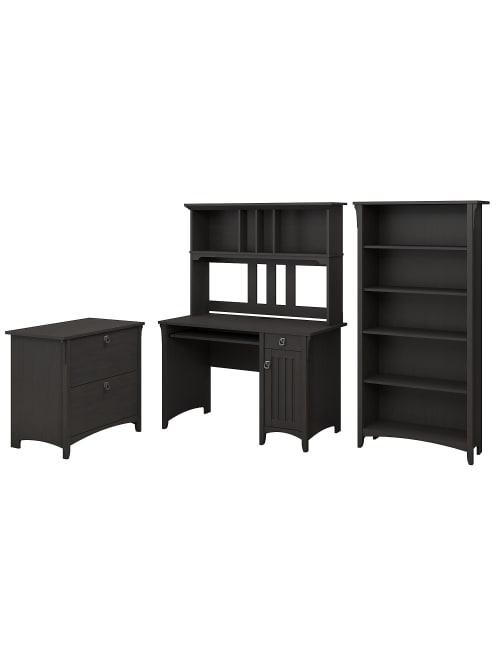 Bush Furniture Salinas Mission Desk With Hutch Lateral File Cabinet And 5 Shelf Bookcase Vintage Black Standard Delivery Office Depot