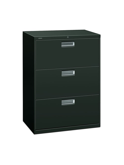 Hon 600 30 W Lateral 3 Drawer Standard File Cabinet With Lock Metal Charcoal Office Depot
