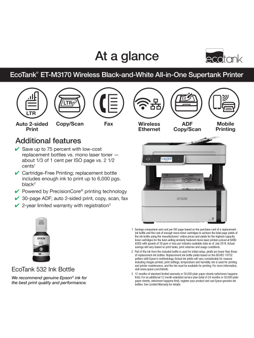 Ecotank Et M3170 Wireless Monochrome Office Depot