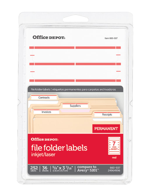 Office Depot Brand Print Or Write Color Permanent Inkjetlaser File Folder Labels Od98818 58 X 3 12 Dark Red Pack Of 252 Office Depot