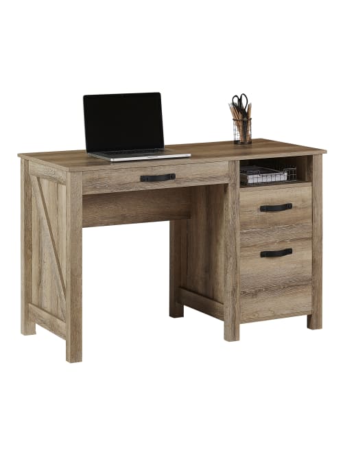 Realspace Plank Pedestal Desk Coastal Oak Office Depot